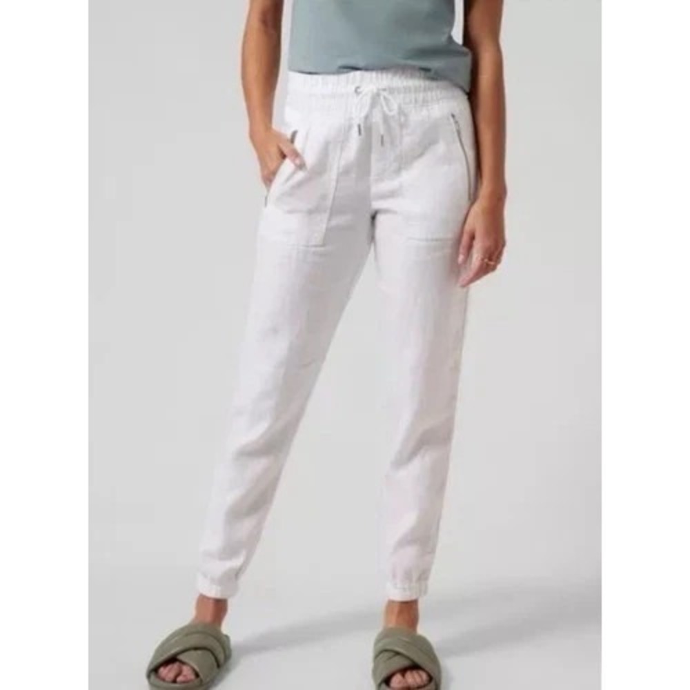 Athleta Cabo 100% Linen Jogger Pants Women's Size 4 Tapered Calla Lily White
